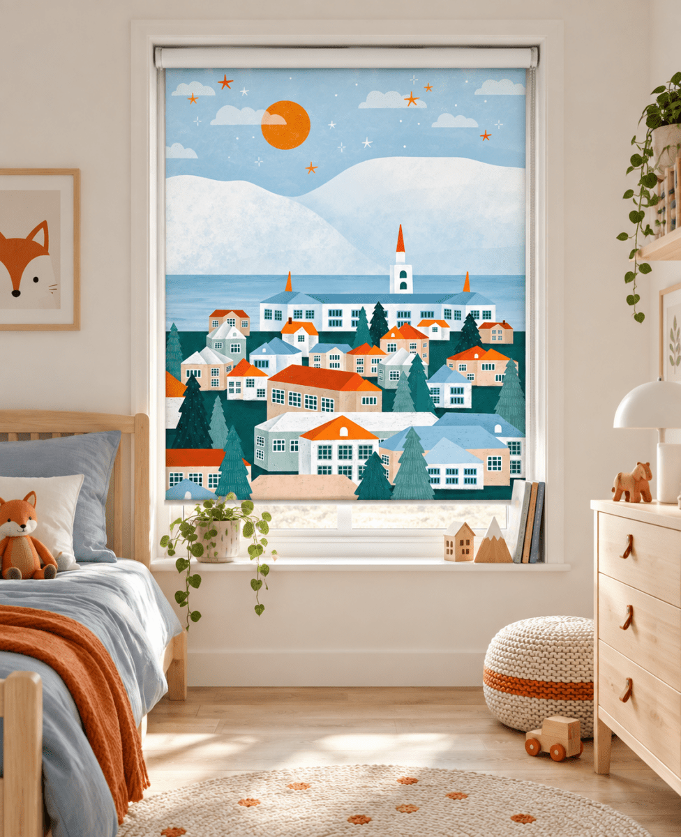 Nordic Coastal Village Printed Roller Blind - 1X3222574 - Art Fever - Art Fever