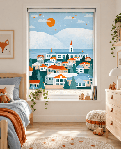 Nordic Coastal Village Printed Roller Blind - 1X3222574 - Art Fever - Art Fever
