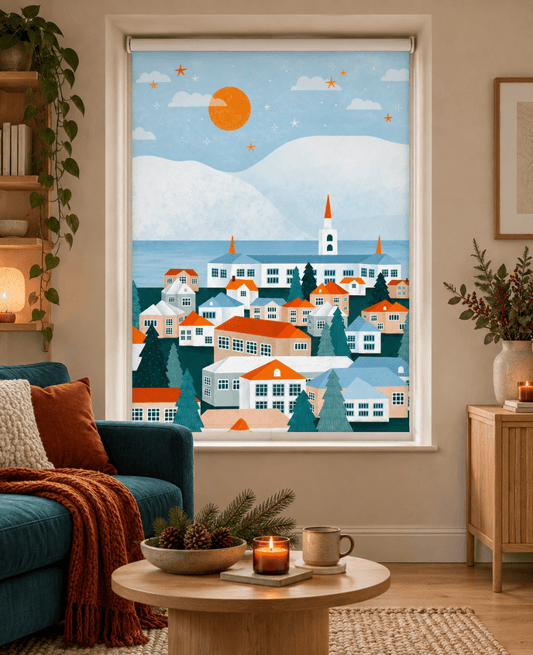 Nordic Coastal Village Printed Roller Blind - 1X3222574 - Art Fever - Art Fever