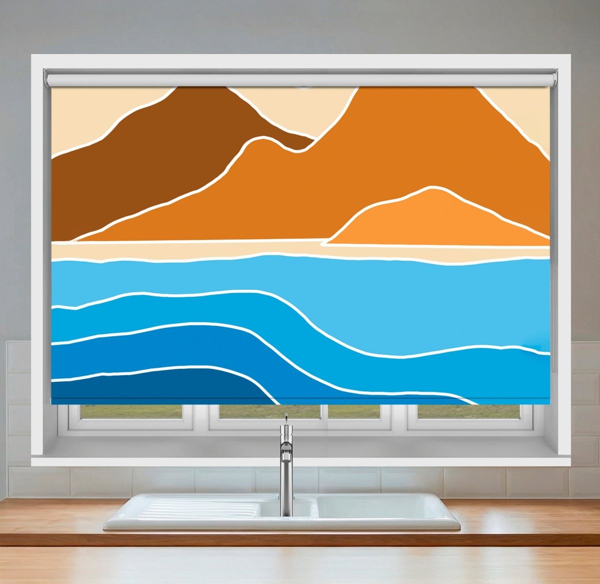 Ochre Peaks & Azure Waves Abstract Printed Picture Photo Roller Blind - RB1447 - Art Fever - Art Fever