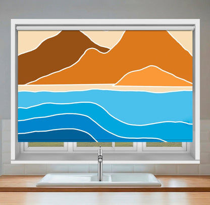 Ochre Peaks & Azure Waves Abstract Printed Picture Photo Roller Blind - RB1447 - Art Fever - Art Fever