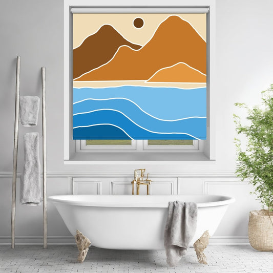 Ochre Peaks & Azure Waves Abstract Printed Picture Photo Roller Blind - RB1447 - Art Fever - Art Fever