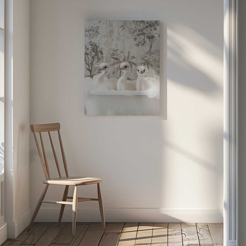 Ostrich Bath Time Delight Canvas Print Wall Art 1X3062975 - ART FEVER - Art Fever