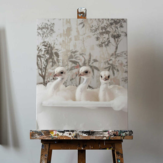 Ostrich Bath Time Delight Canvas Print Wall Art 1X3062975 - ART FEVER - Art Fever