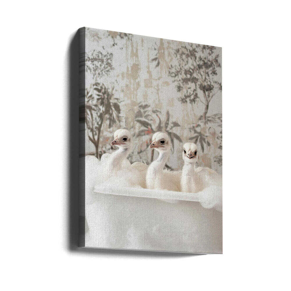 Ostrich Bath Time Delight Canvas Print Wall Art 1X3062975 - ART FEVER - Art Fever