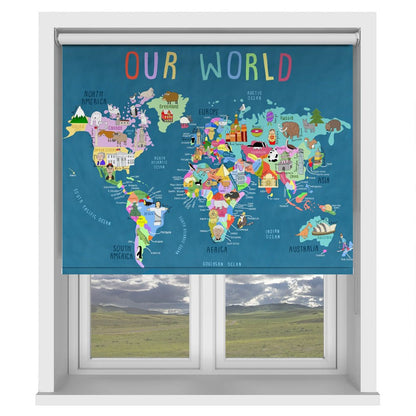 Our World Illustrated World Map for Kids Printed Picture Photo Roller Blind - 1X2890513 - Art Fever - Art Fever