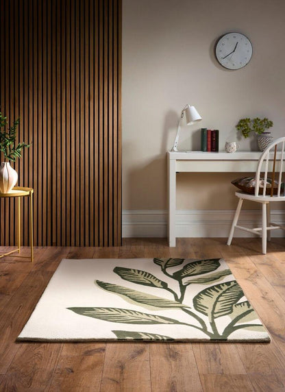 Paradise Leaf Hand - Tufted Wool Rug – Cream/Green - The Rugs - Art Fever
