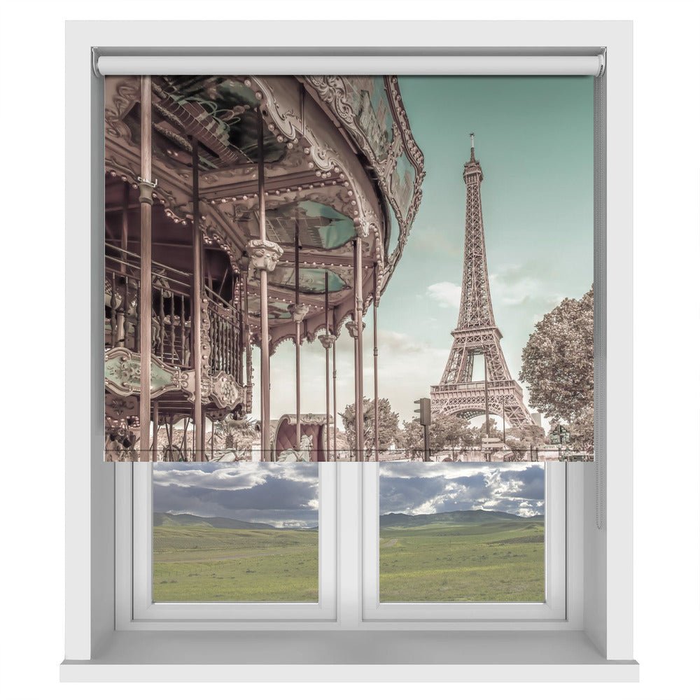 Paris Eiffel Tower & Carousel urban vintage style Printed Picture Photo Roller Blind - 1X2727786 - Pictufy - Art Fever