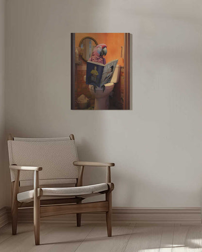 Parrot reading Vogue on the Toilet Canvas Print Wall Art 1X3133789 - ART FEVER - Art Fever