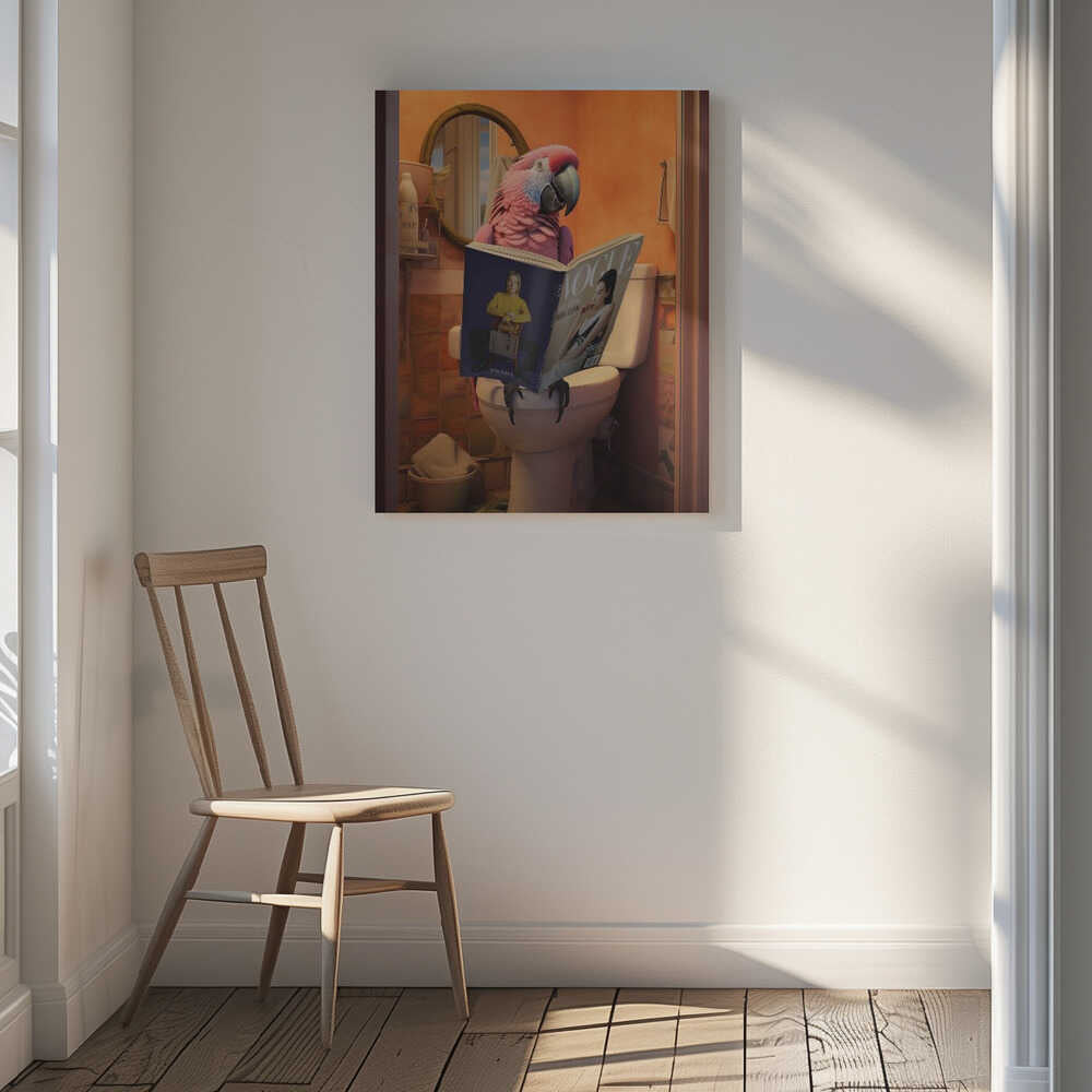 Parrot reading Vogue on the Toilet Canvas Print Wall Art 1X3133789 - ART FEVER - Art Fever