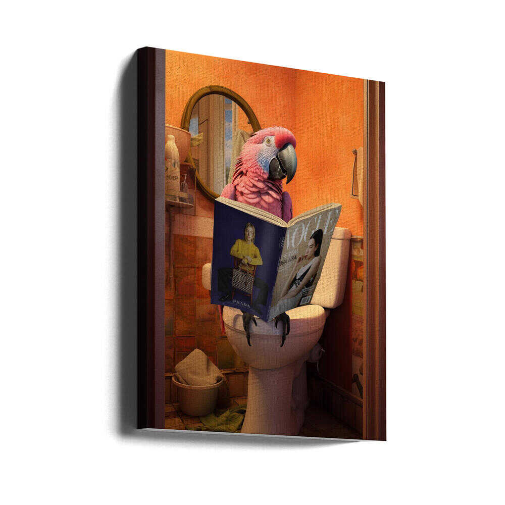 Parrot reading Vogue on the Toilet Canvas Print Wall Art 1X3133789 - ART FEVER - Art Fever
