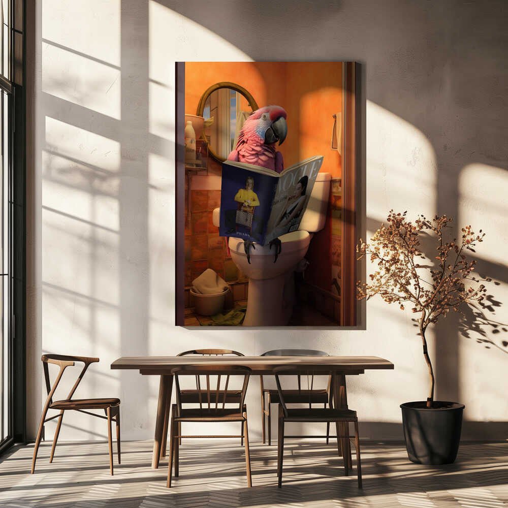 Parrot reading Vogue on the Toilet Canvas Print Wall Art 1X3133789 - ART FEVER - Art Fever