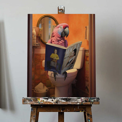 Parrot reading Vogue on the Toilet Canvas Print Wall Art 1X3133789 - ART FEVER - Art Fever