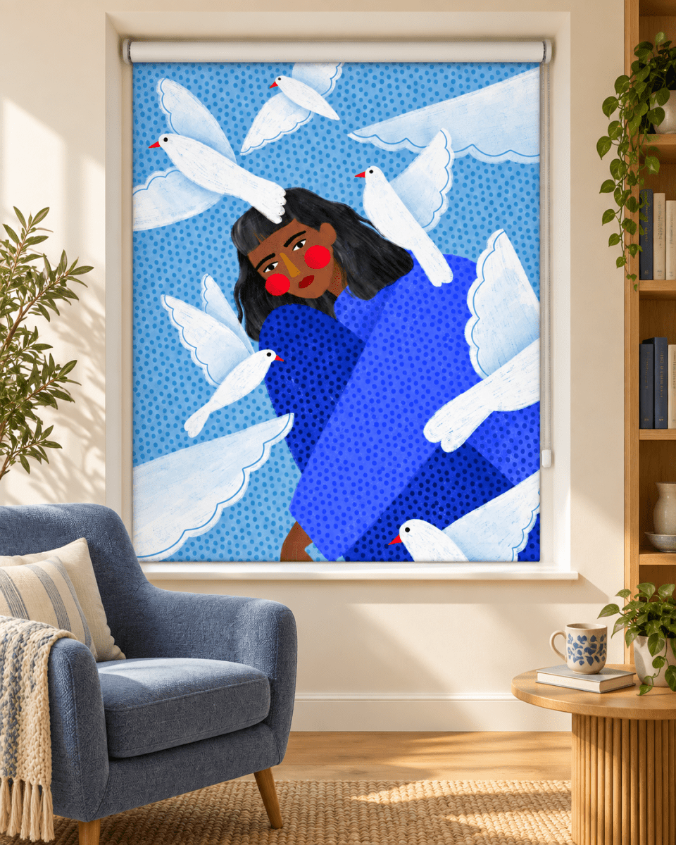 Peaceful Woman and Doves Printed Roller Blind - 1X3222635 - Art Fever - Art Fever