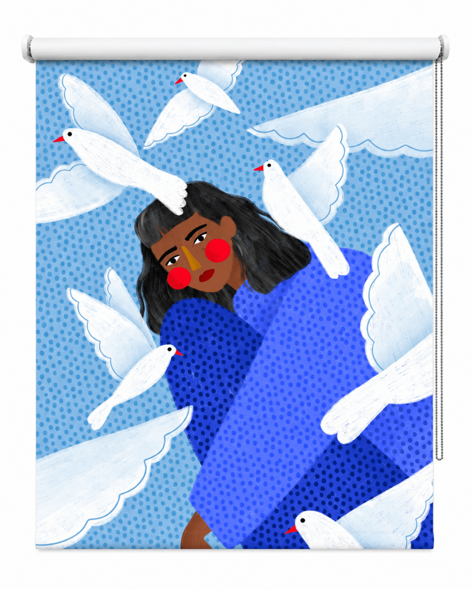 Peaceful Woman and Doves Printed Roller Blind - 1X3222635 - Art Fever - Art Fever