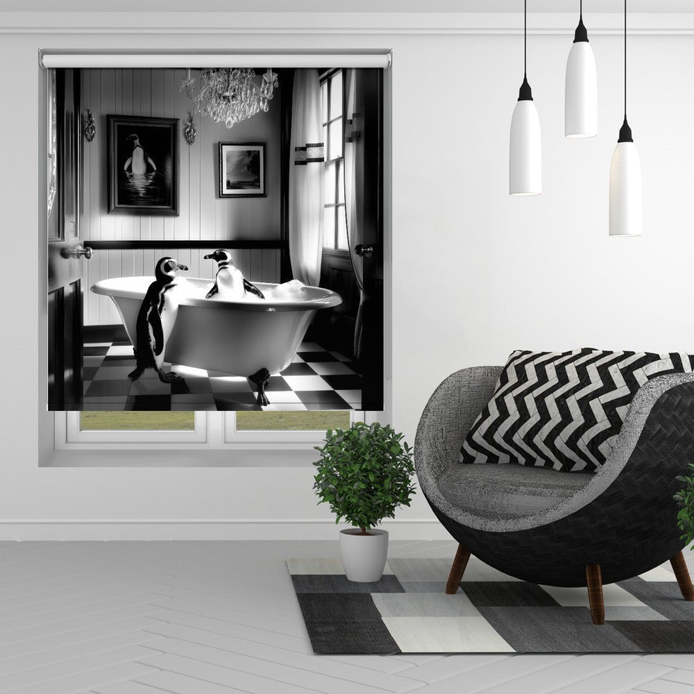 Penguin Romance Printed Picture Photo Roller Blind - 1X3063150 - Art Fever - Art Fever