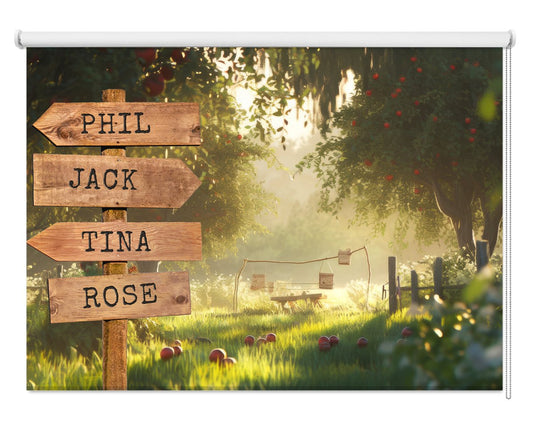 Personalised Family Name Sign Magical Apple Garden - Photo Roller Blind - RB1428 - Art Fever - Art Fever