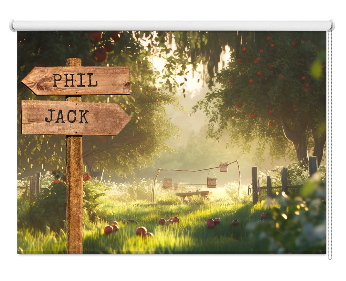 Personalised Family Name Sign Magical Apple Garden - Photo Roller Blind - RB1428 - Art Fever - Art Fever