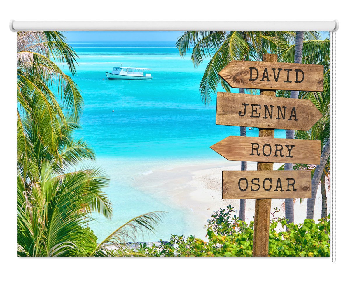 Personalised Family Name Sign Tropical Paradise - Photo Roller Blind - RB1427 - Art Fever - Art Fever