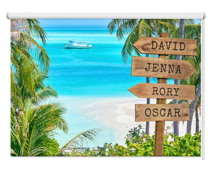 Personalised Family Name Sign Tropical Paradise - Photo Roller Blind - RB1427 - Art Fever - Art Fever
