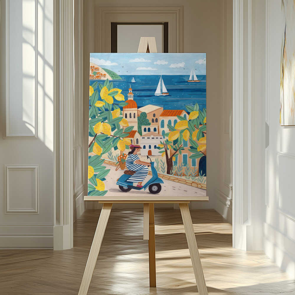 Travel poster woman on the Amalfi coast, Italy  Canvas Print Wall Art 1X2797979