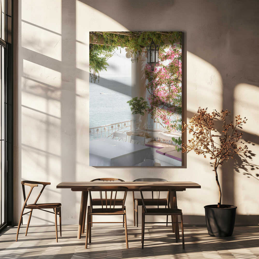 Pink Flowers Ocean View Canvas Print Wall Art 1X2710915