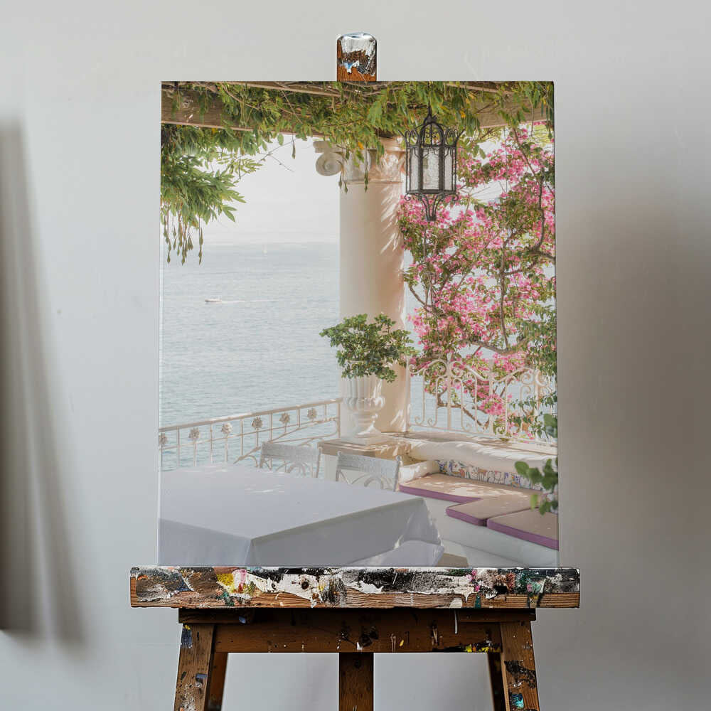 Pink Flowers Ocean View Canvas Print Wall Art 1X2710915