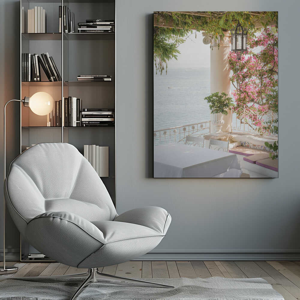 Pink Flowers Ocean View Canvas Print Wall Art 1X2710915