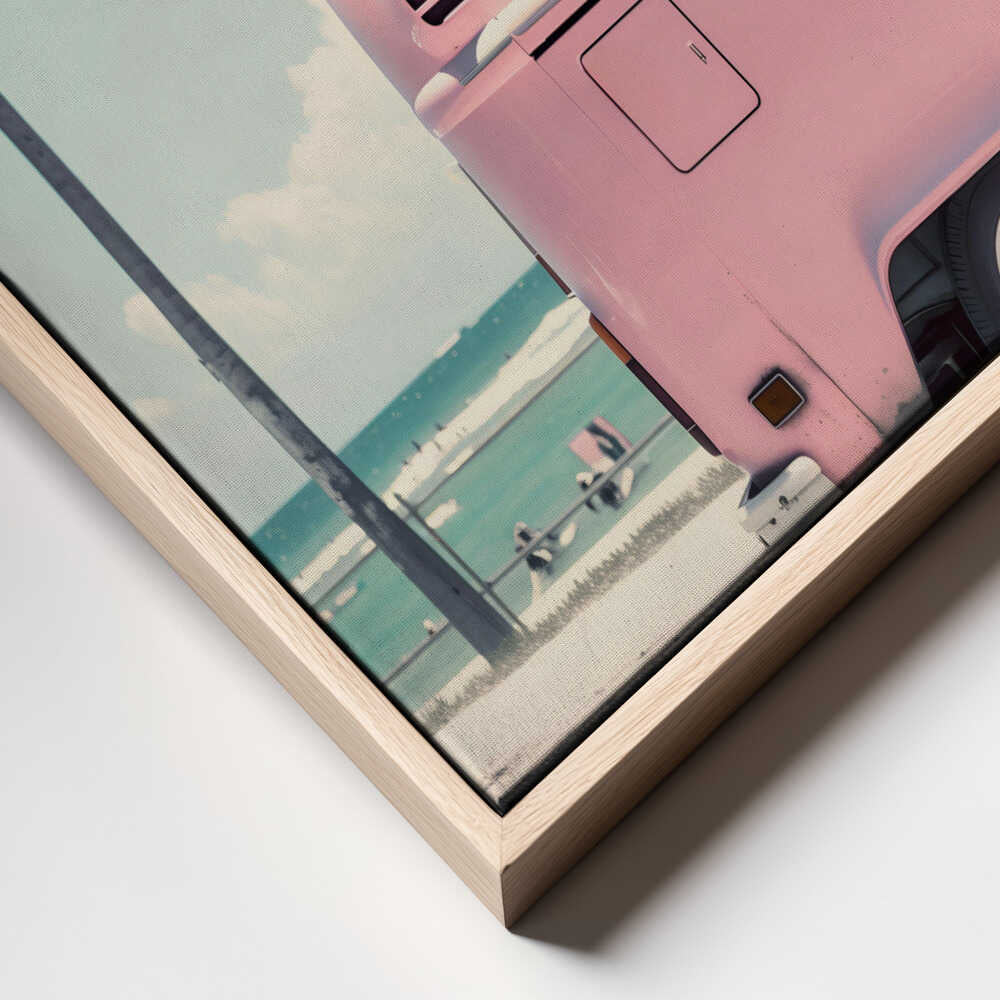 Pink Campervan By the Beach Canvas Print Wall Art 1X2823885 - ART FEVER - Art Fever