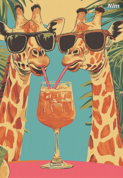 Giraffes Sharing a Drink Printed Picture Photo Roller Blind - 1X2908715