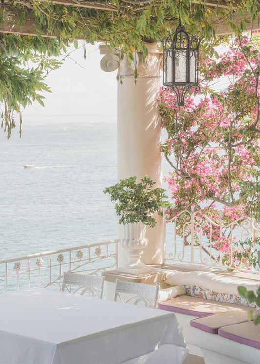 Pink Flowers Ocean View Canvas Print Wall Art 1X2710915