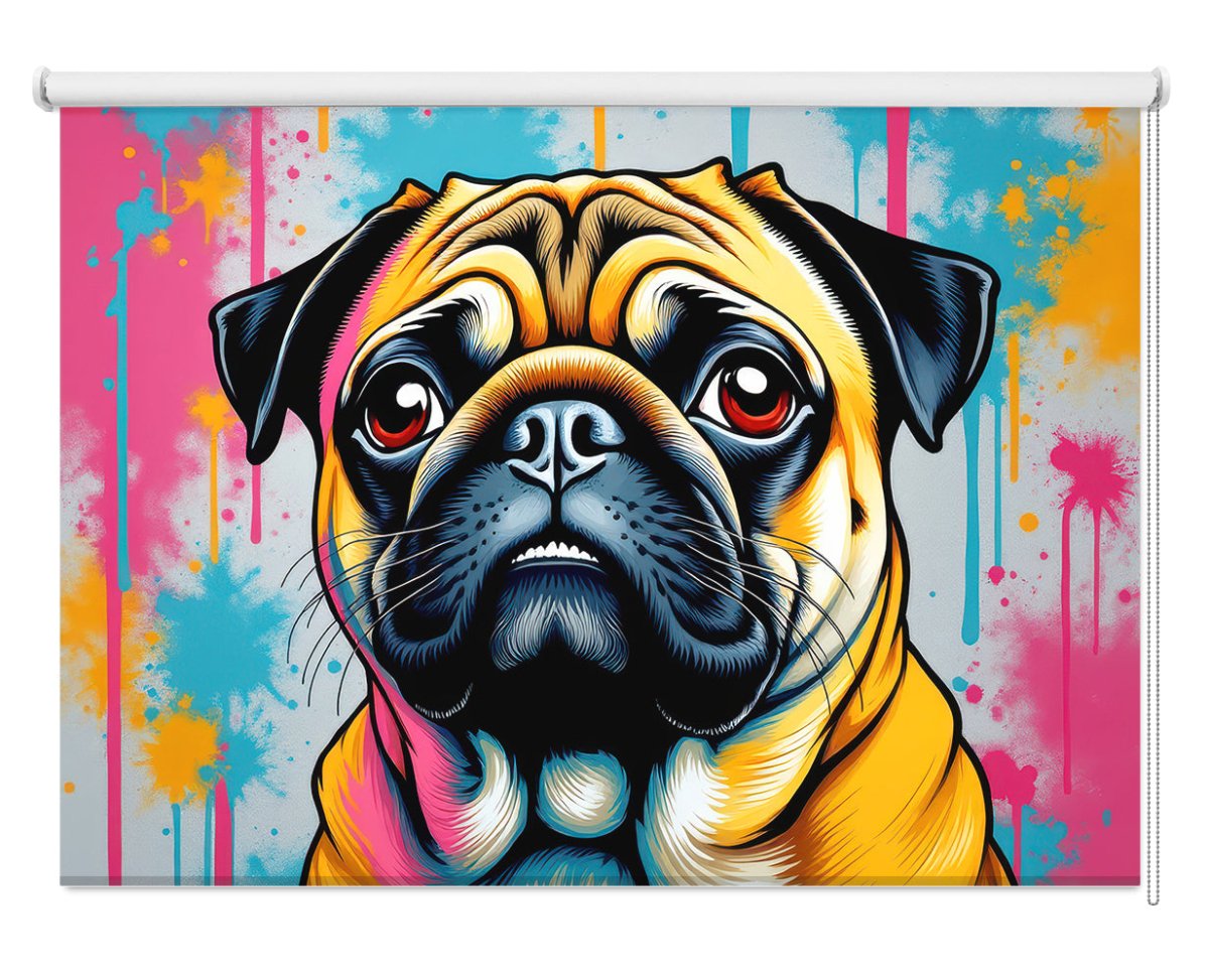 Pug Drip Art Printed Picture Photo Roller Blind - RB1349 - Art Fever - Art Fever