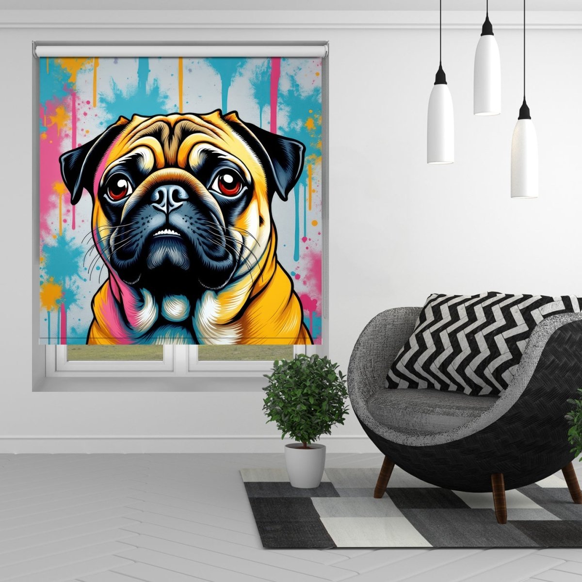 Pug Drip Art Printed Picture Photo Roller Blind - RB1349 - Art Fever - Art Fever