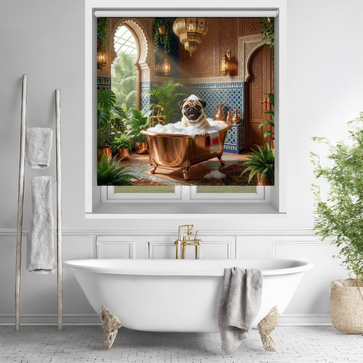 Pug in the Bathtub Printed Picture Photo Roller Blind - RB1432 - Art Fever - Art Fever