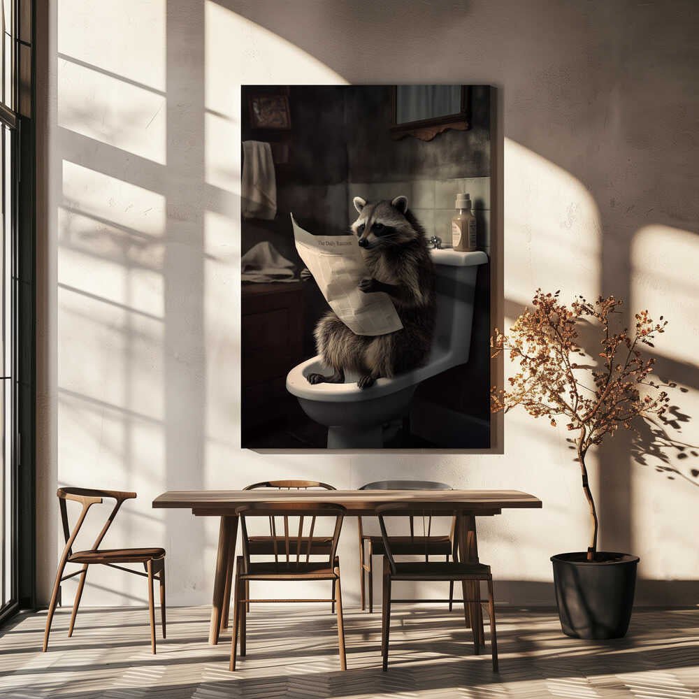 Raccoon Reads News Canvas Print Wall Art 1X3133004 - ART FEVER - Art Fever