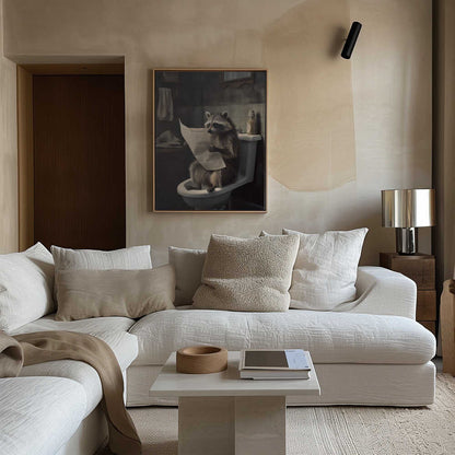 Raccoon Reads News Canvas Print Wall Art 1X3133004 - ART FEVER - Art Fever