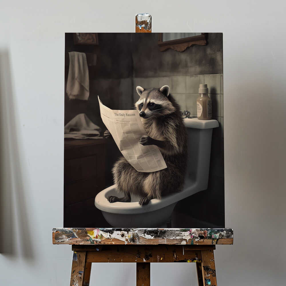 Raccoon Reads News Canvas Print Wall Art 1X3133004 - ART FEVER - Art Fever