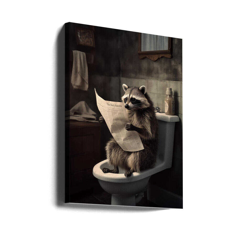 Raccoon Reads News Canvas Print Wall Art 1X3133004 - ART FEVER - Art Fever