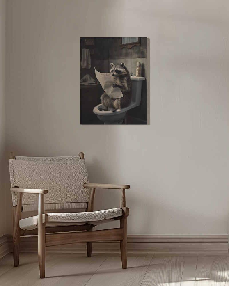 Raccoon Reads News Canvas Print Wall Art 1X3133004 - ART FEVER - Art Fever
