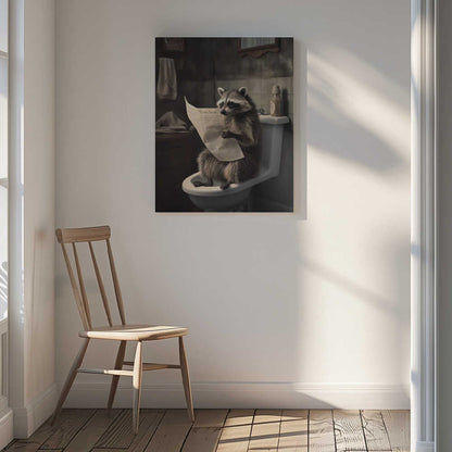 Raccoon Reads News Canvas Print Wall Art 1X3133004 - ART FEVER - Art Fever