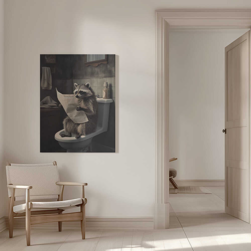 Raccoon Reads News Canvas Print Wall Art 1X3133004 - ART FEVER - Art Fever
