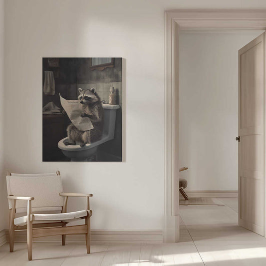 Raccoon Reads News Canvas Print Wall Art 1X3133004 - ART FEVER - Art Fever