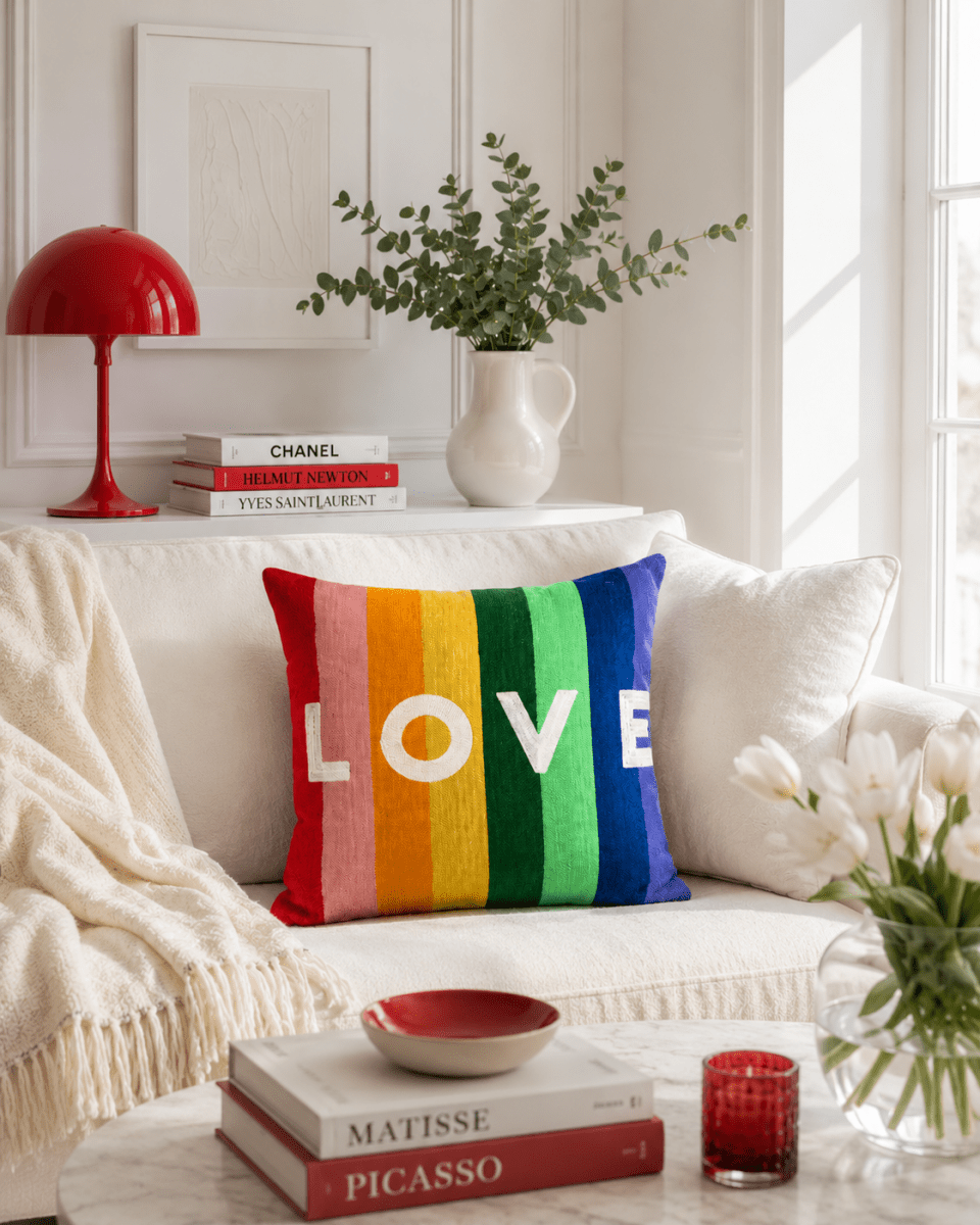 Rainbow LOVE Needlepoint Pillow - The Pillow Drop - Art Fever