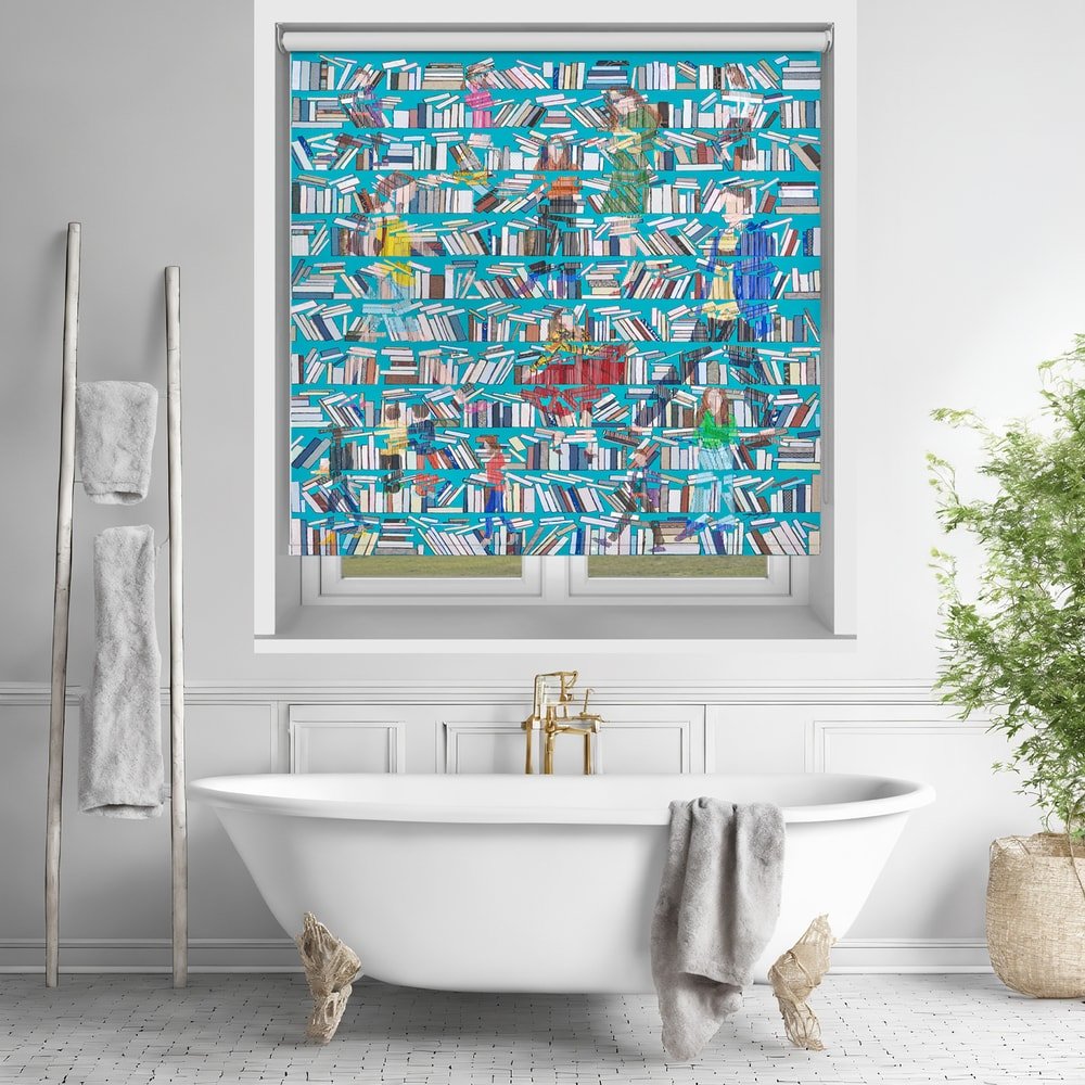 Readers In The Bookshelves Printed Roller Blind - 1X2786293 - Art Fever - Art Fever
