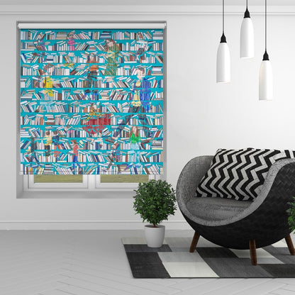 Readers In The Bookshelves Printed Roller Blind - 1X2786293 - Art Fever - Art Fever