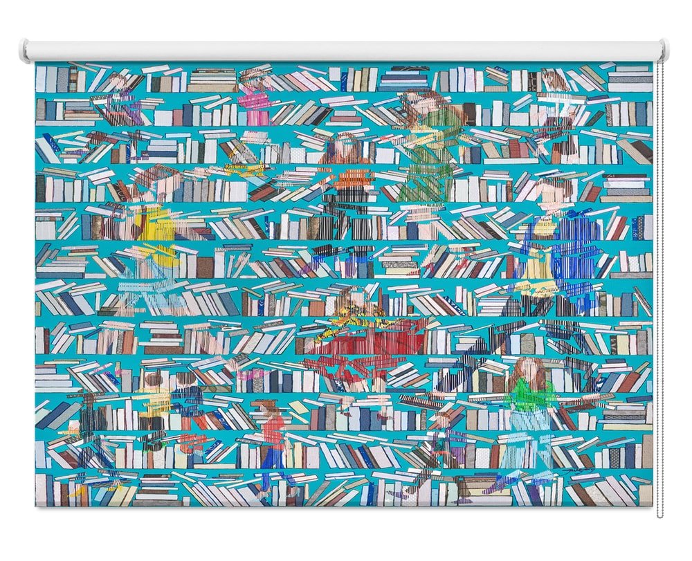 Readers In The Bookshelves Printed Roller Blind - 1X2786293 - Art Fever - Art Fever