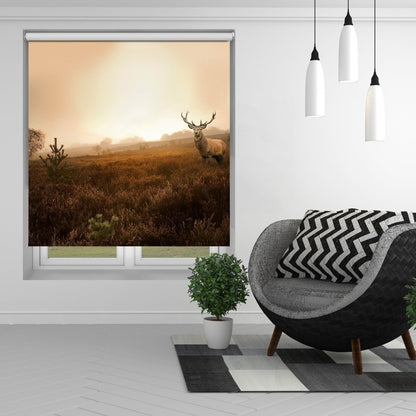 Red deer stag in the misty Field Printed Picture Photo Roller Blind - RB103 - Art Fever - Art Fever