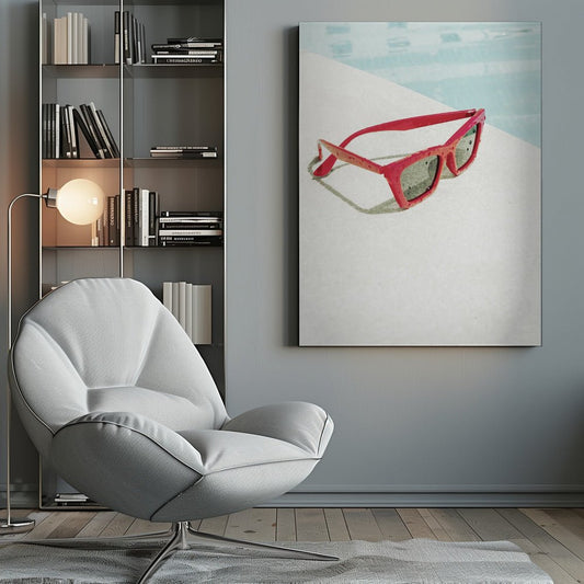Red Sunglasses by the Swimming Pool Canvas Print Picture Wall Art - 1X2262144 - Art Fever - Art Fever