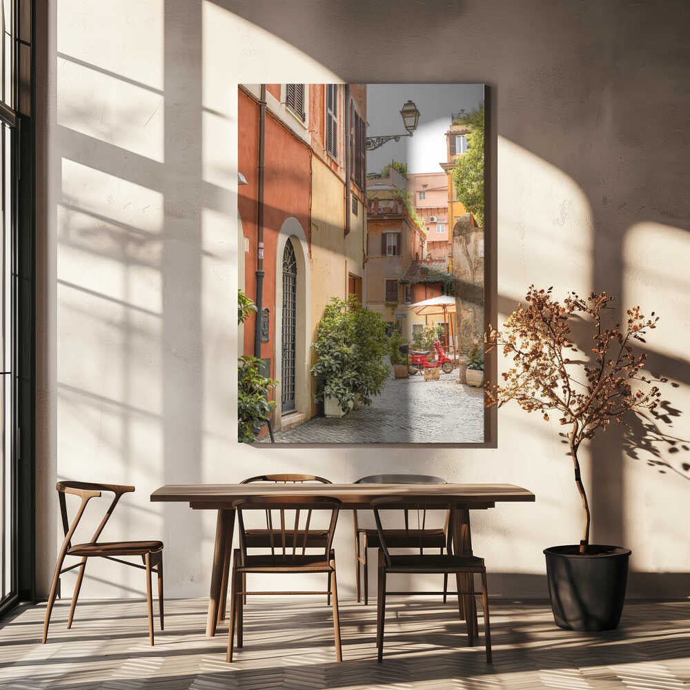 Red Vespa on Cobblestone Canvas Print Wall Art 1X2710930 - ART FEVER - Art Fever