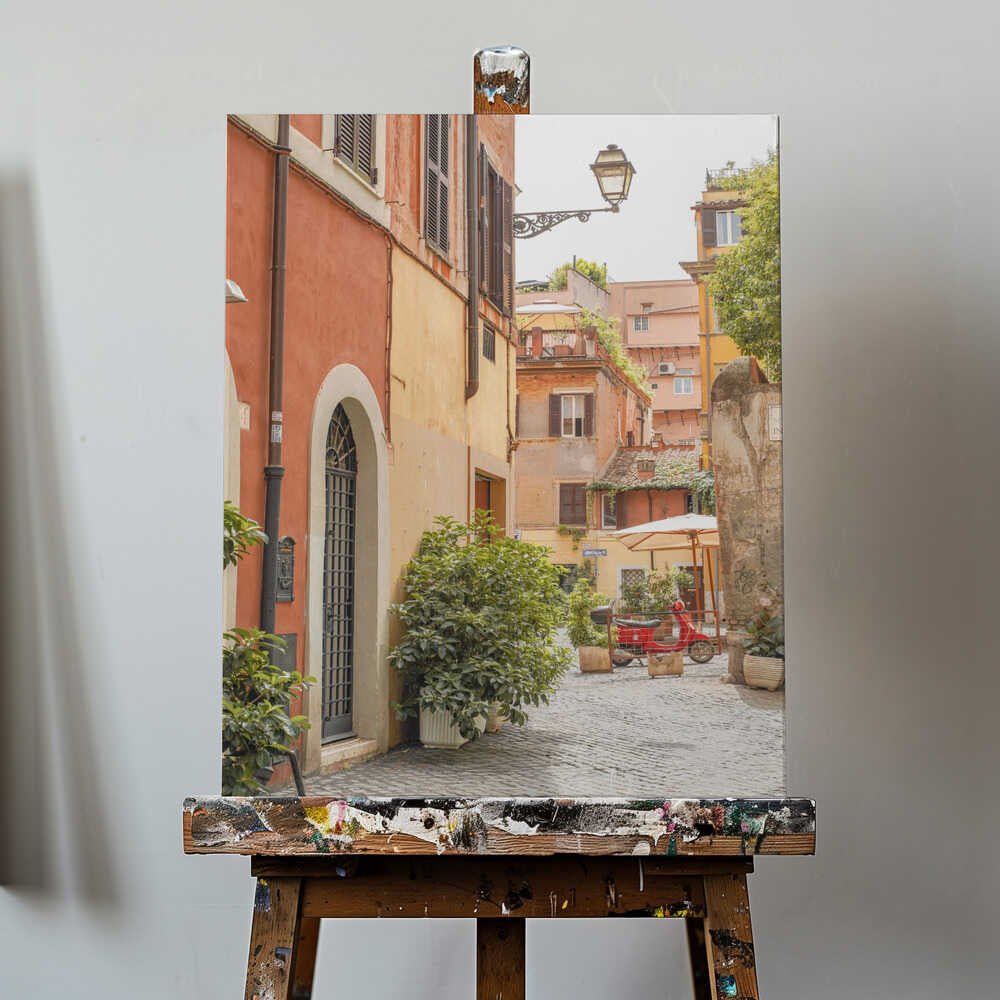 Red Vespa on Cobblestone Canvas Print Wall Art 1X2710930 - ART FEVER - Art Fever